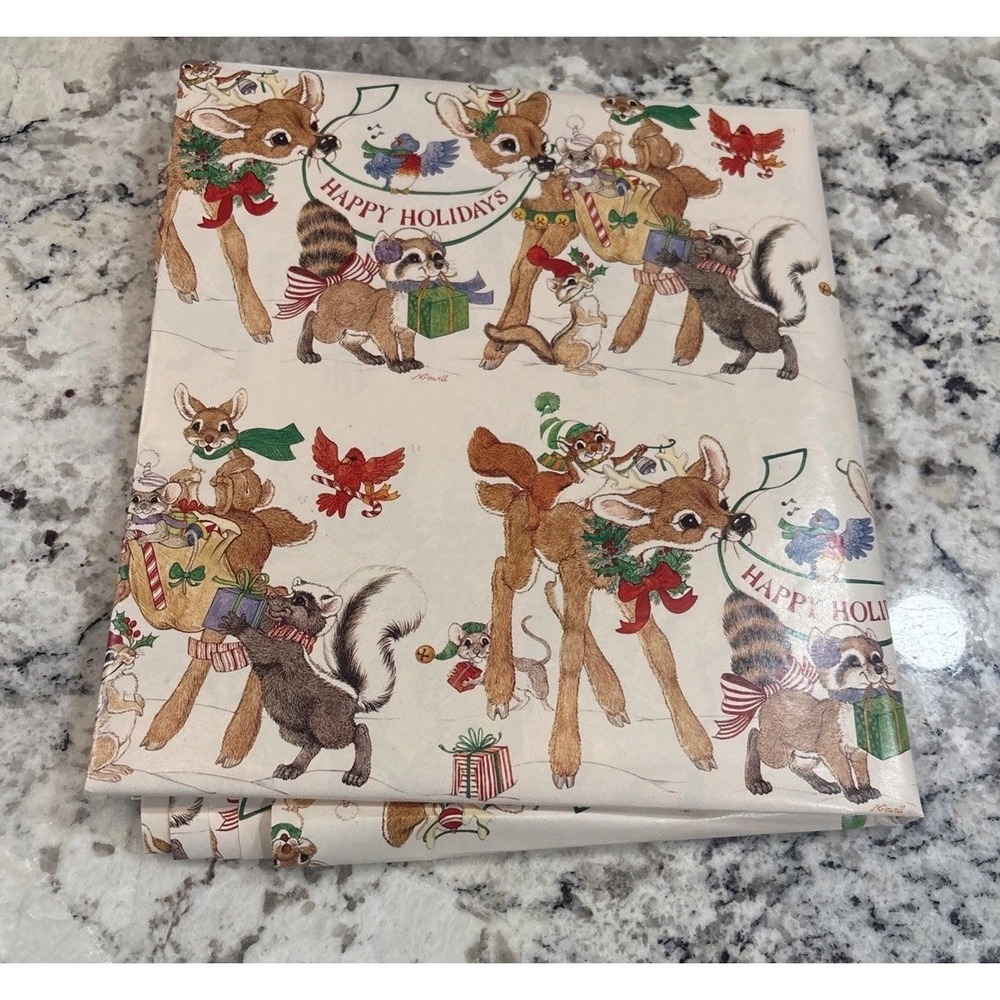 9 VTG LK‎ Powell Woodland Animals Happy Holidays Wrapping Paper gift wrap READ - Picture 2 of 16